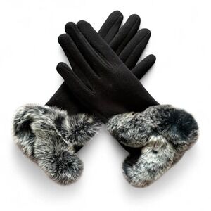 Black Faux Fur Trim Gloves